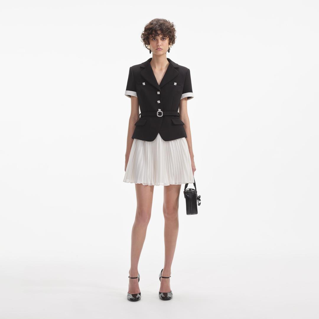 Black Crepe Contrast Chiffon Mini Dress - UK 4