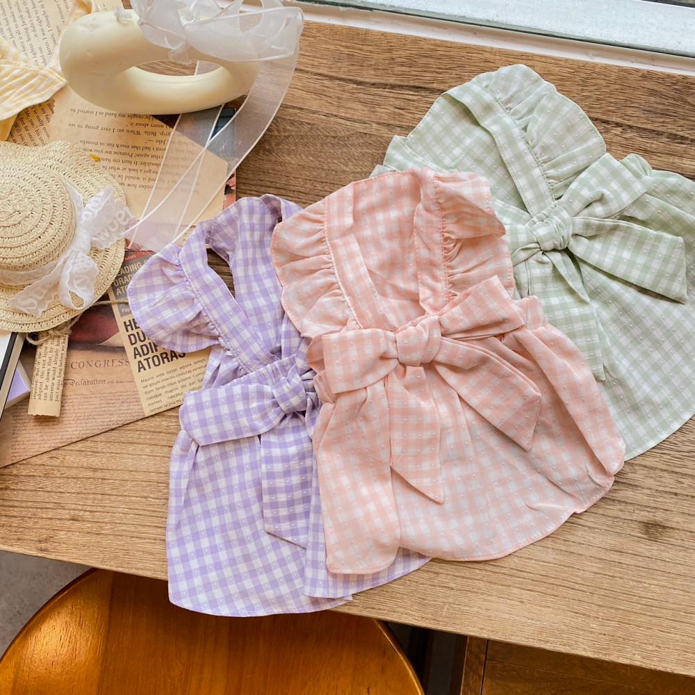 앙주 강아지옷 도트 리본 쉬폰 원피스 XS/ 강아지 원피스