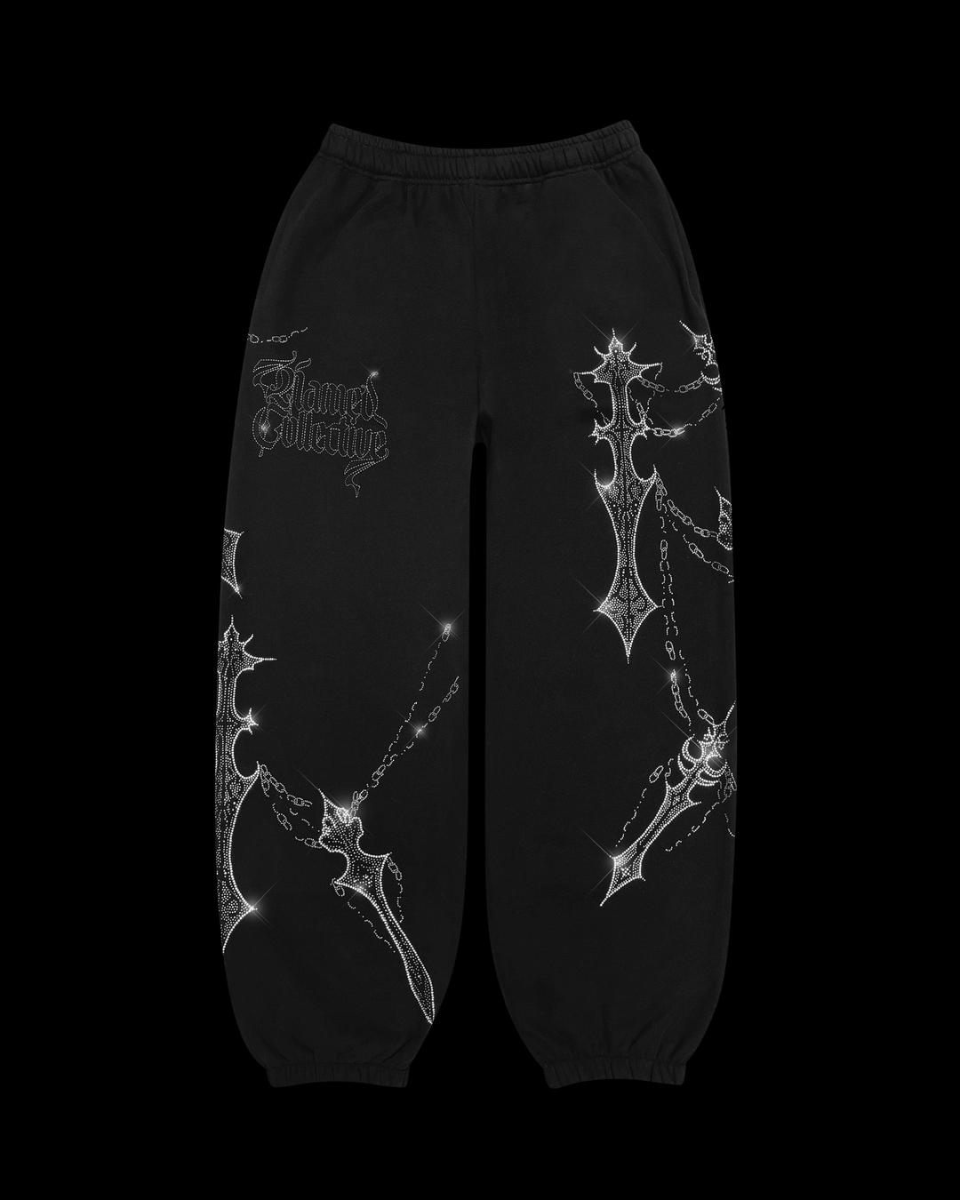 DAGGERS RHINESTONE SWEATPANTS BLACK - XS