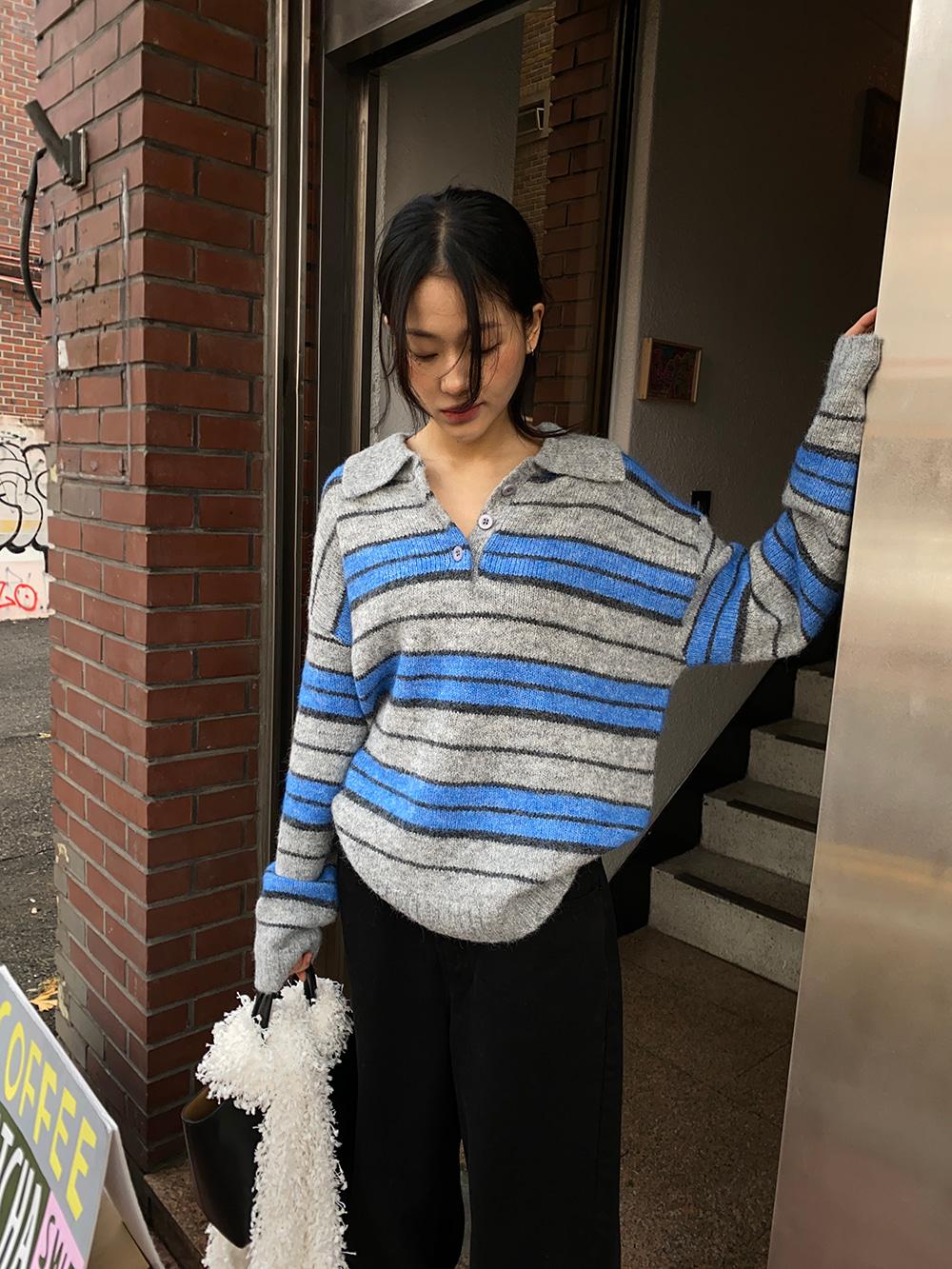 Cloud Touch Stripe Collar Knitwear