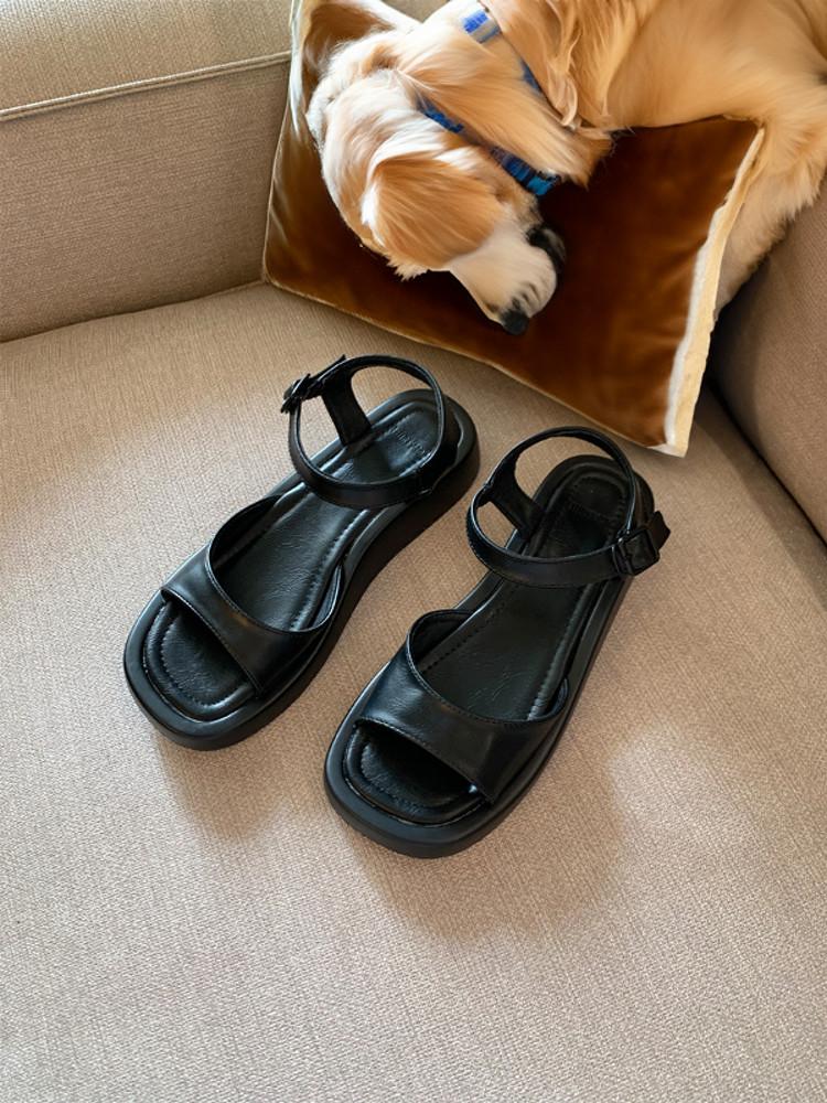 데일리 캐주얼 베이직 심플 발목 스트랩 버클 여름 여성 플랫폼 통굽 웨지 샌들 3cm