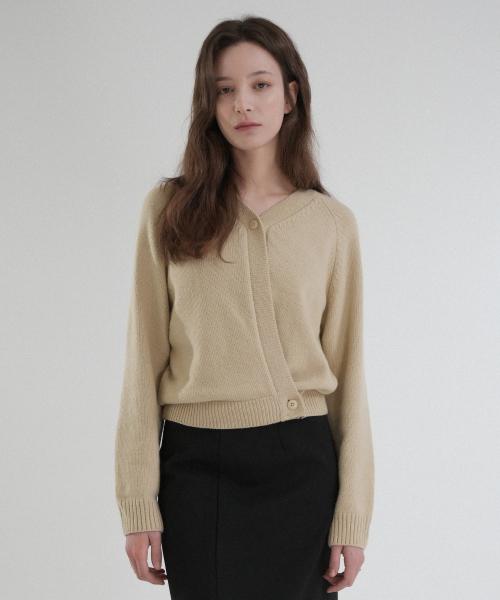 V-neck Button Wrap Knit Cardigan (Beige)