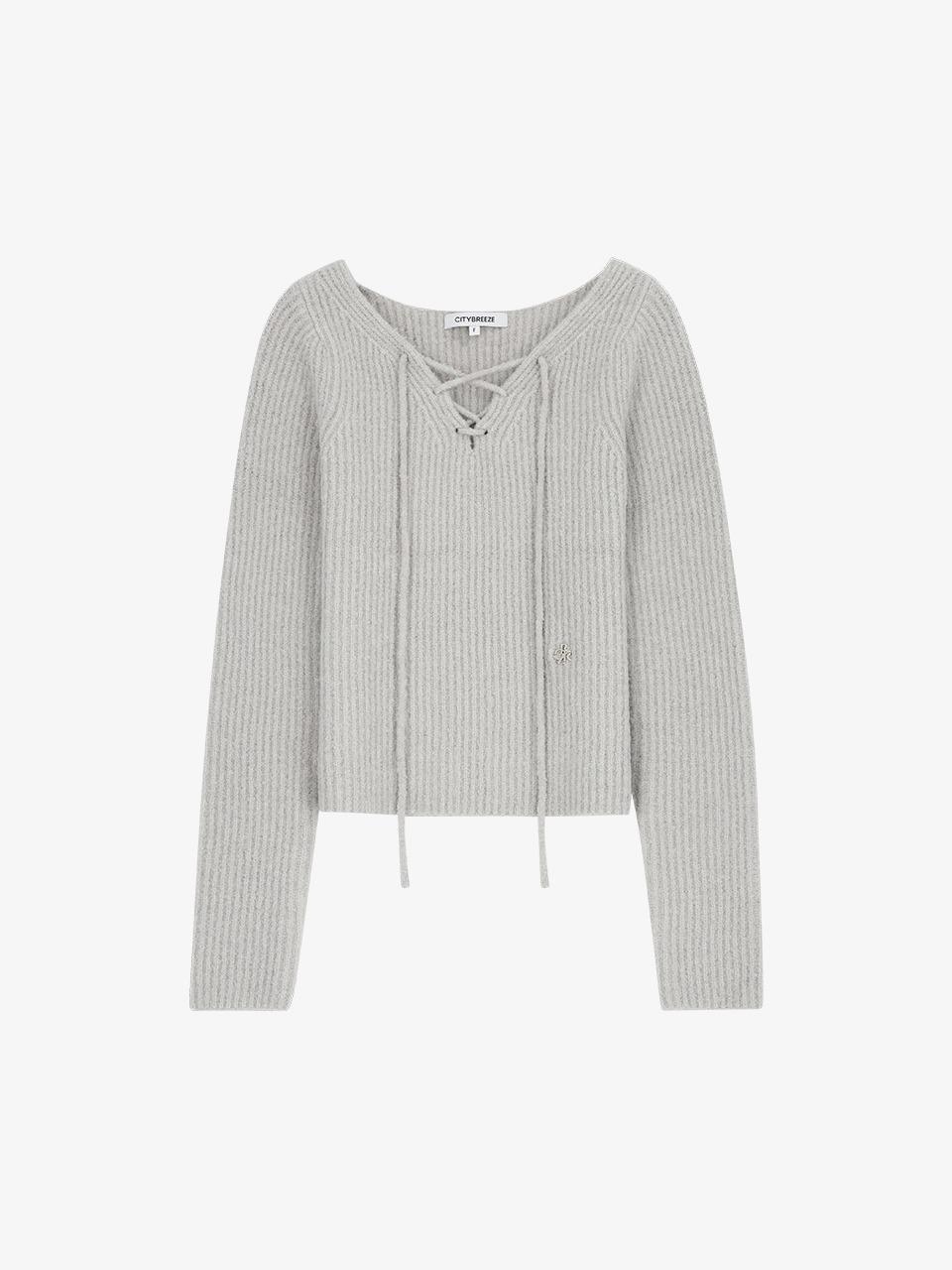 부클 웨스턴 레이스업 니트_GREY