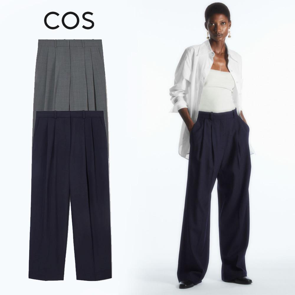 COS 코스 와이드핏 슬랙스 팬츠 레그 테일러드 울 트라우저 여성 바지 그레이 네이비