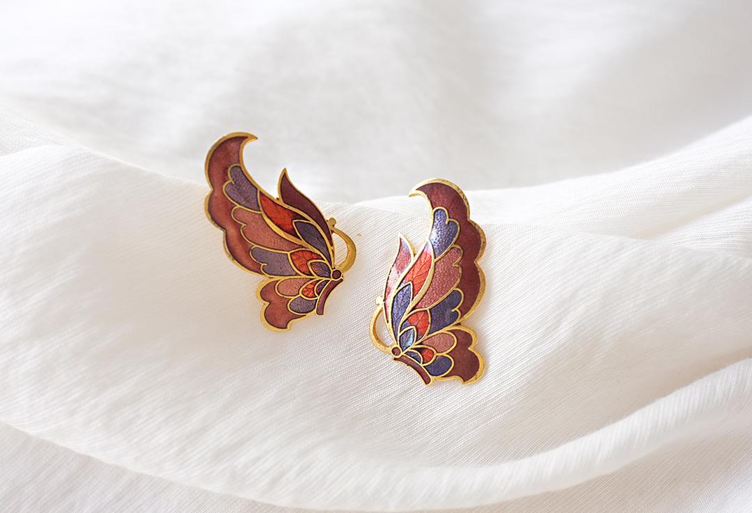 Butterfly vintage cloisonne earrings