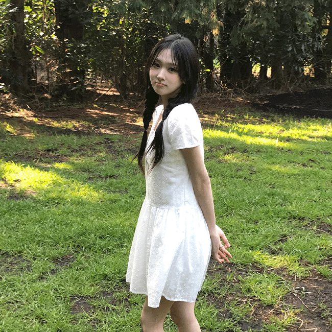 [여리핏🤍/안감o] 플라워자수V넥미니원피스