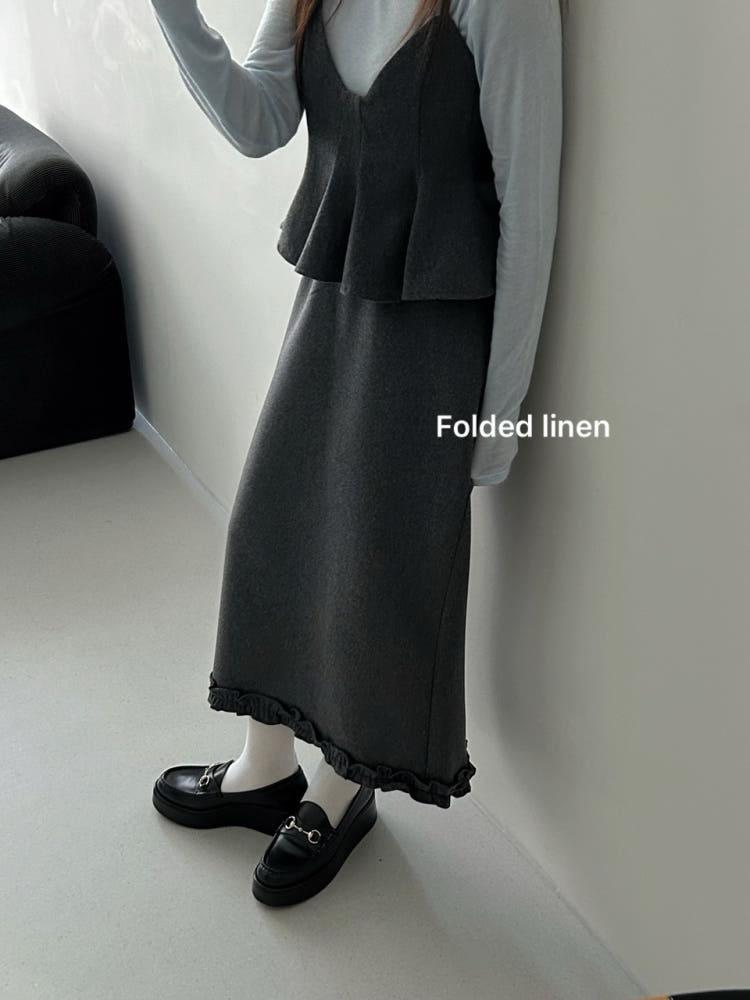 Basket 바스켓 파운드 스커트 밴딩 H라인 프릴 롱 스커트(2color)