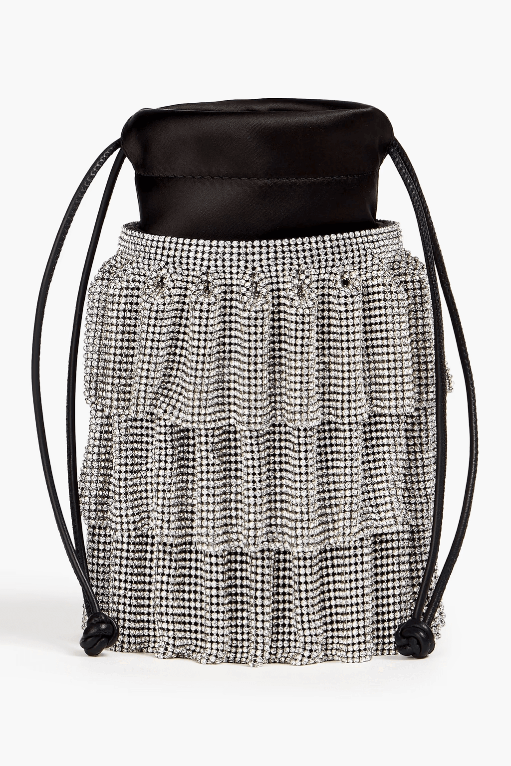 크리스털 장식 새틴 버킷 백