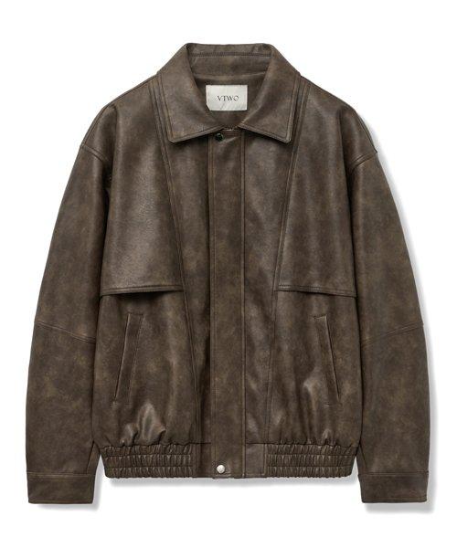 8020 빈티지 워싱 레더 자켓_브라운