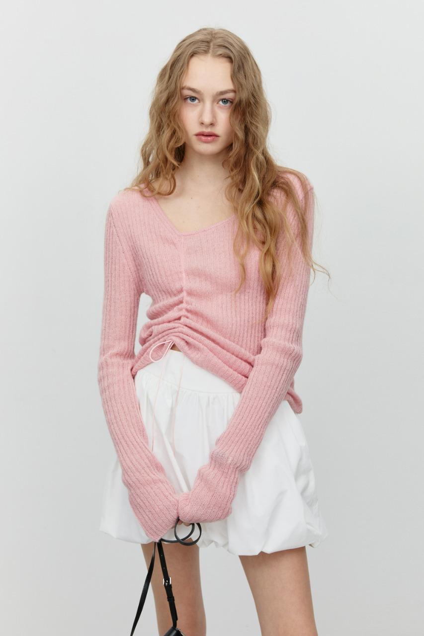 2-WAY SHIRRING KNIT TOP SOFT PINK