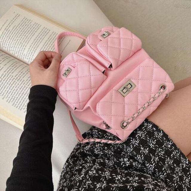 퀼팅 투포켓 체인 미니백팩