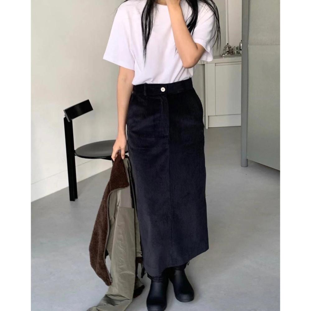 (네이비S당일) hander 핸더 린더 스커트 H라인 코듀로이 골덴 롱 sk (2c)