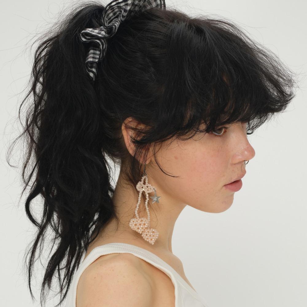 CHERRY♥x2 BEADED EARRING (APRICOT CREAM)