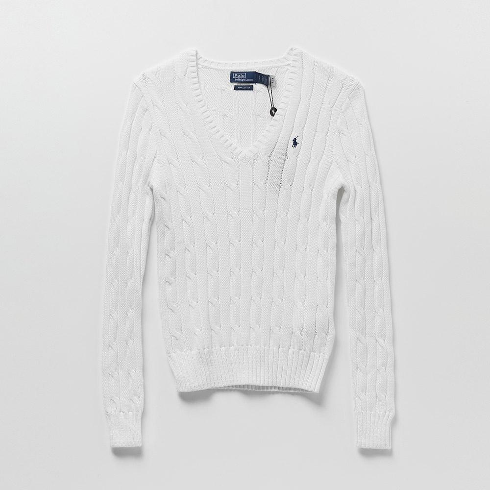 여성용 코마면사 브이넥 스웨터 (WHITE)