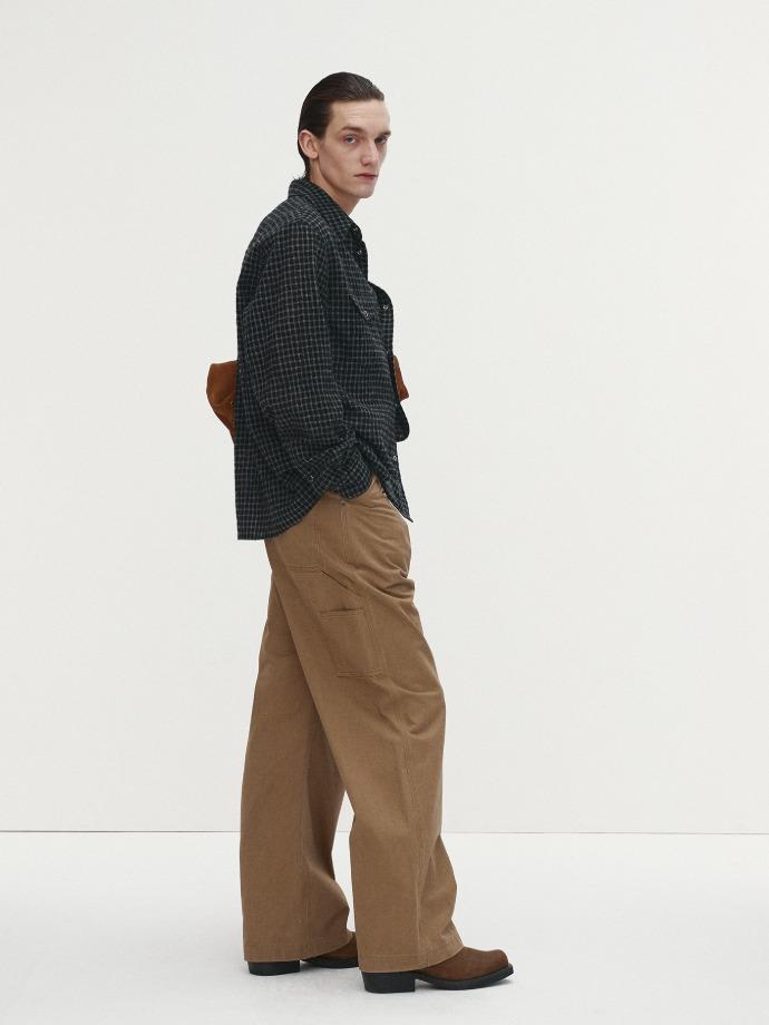 WASHED COTTON WIDE-LEG WORK PANTS_ BEIGE