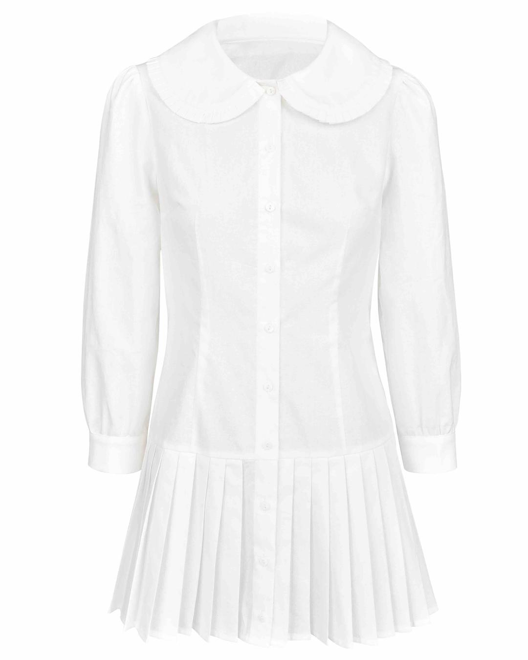 Pleat Shirt Dress - White - XS