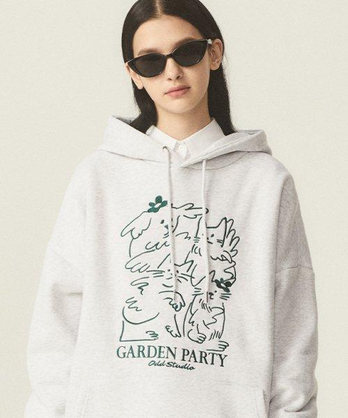 가든 파티 드로잉 오버핏 후드 - WHITE MELANGE