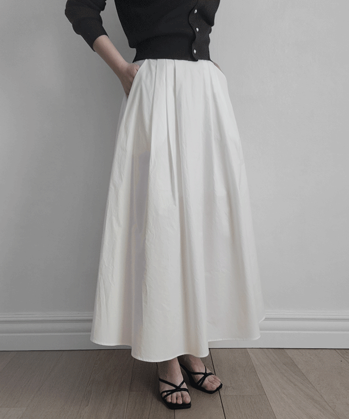 루비 바스락 워싱코튼 핀턱 롱 스커트 (아이보리, 그린, 베이지)