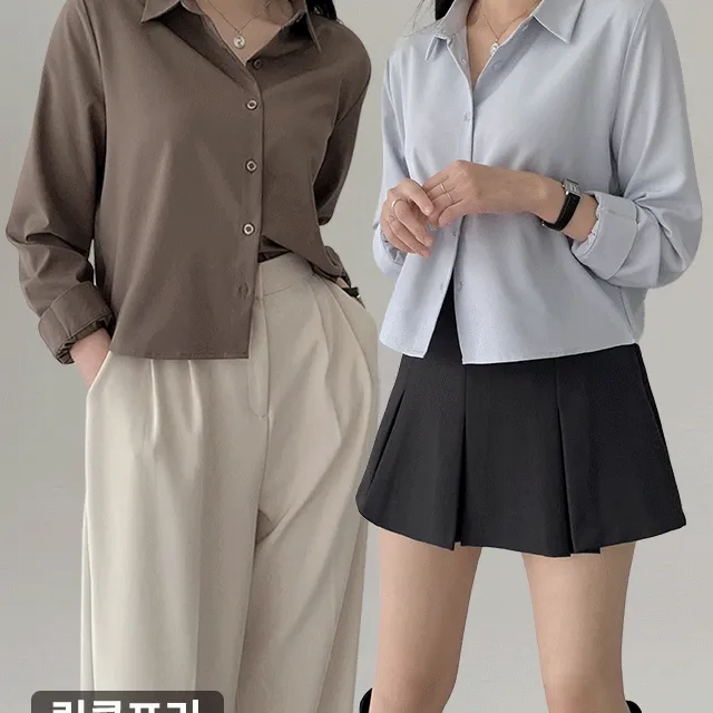 ✨당일발송✨ [검증된원단] 구김적은 링클프리 기본 크롭 긴팔 블라우스 P0007816