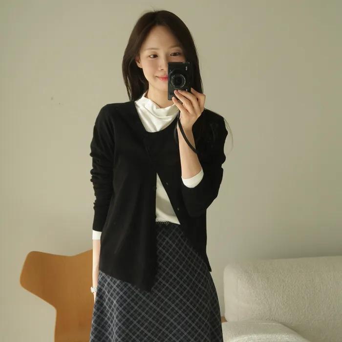 언발란스 사선 가디건_블랙