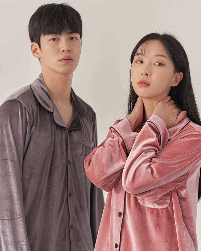 안파 커플 잠옷 파자마 홈웨어 선물 집들이 수면 신혼부부 무지 극세사 벨벳 긴팔 세트 ANPA07