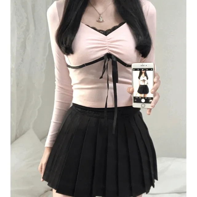 봄 신상!) 러블리 리본 셔링 티