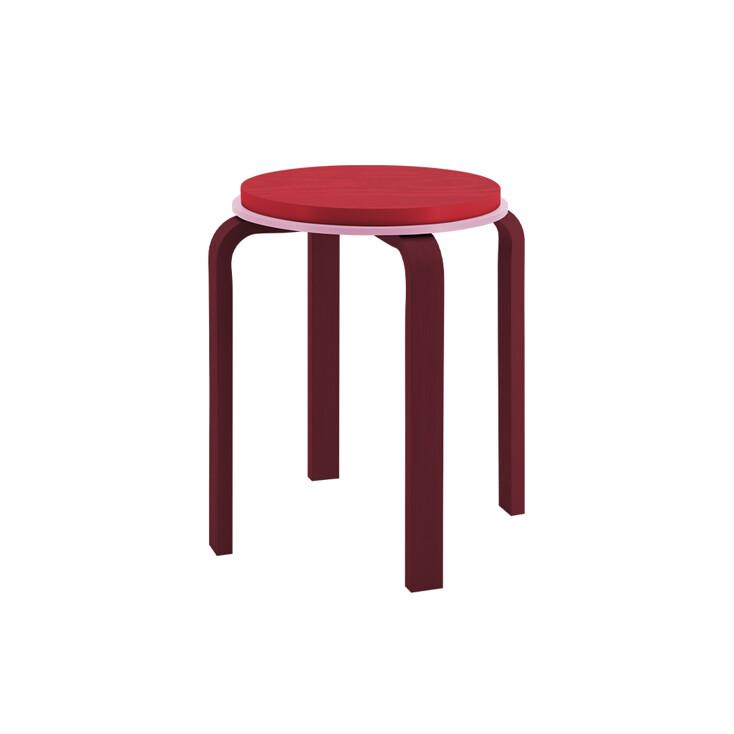 맥스 스툴 레드/원목 등받이 없는 화장대 1인용 보조 원형 의자/XHO03