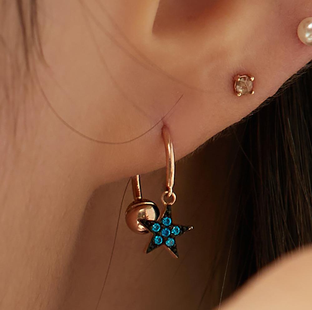 [무배/전체14k] 몬타나블루 별 C링 드롭 피어싱 귀걸이