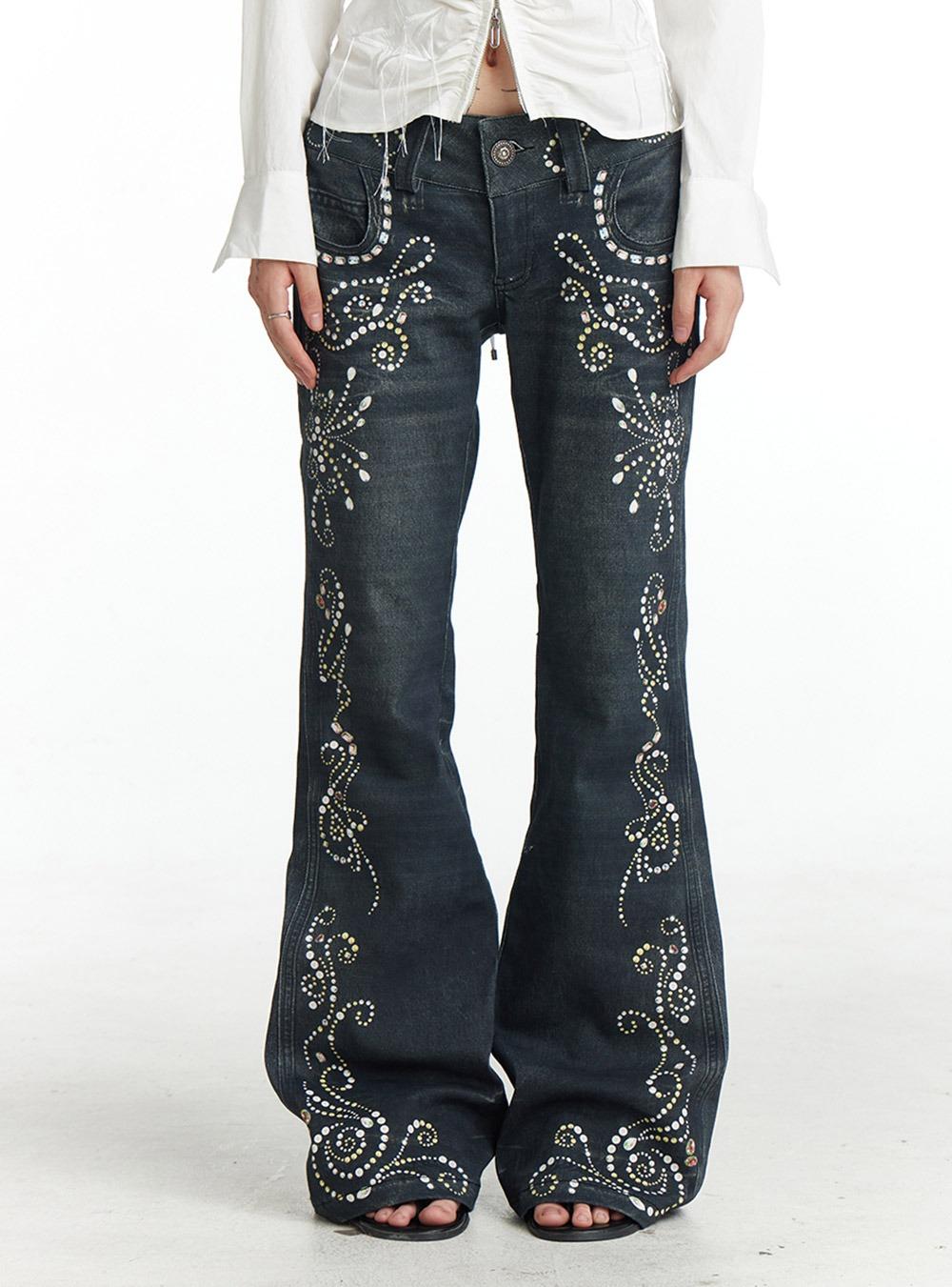 [DND4DES x FAYCHUI] 3D Printed Floral Embellished Wide-Leg Jeans