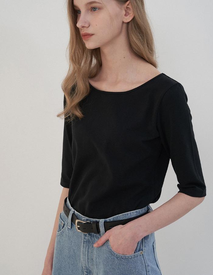 FLUID) Boat-Neck Jersey Top (2color)