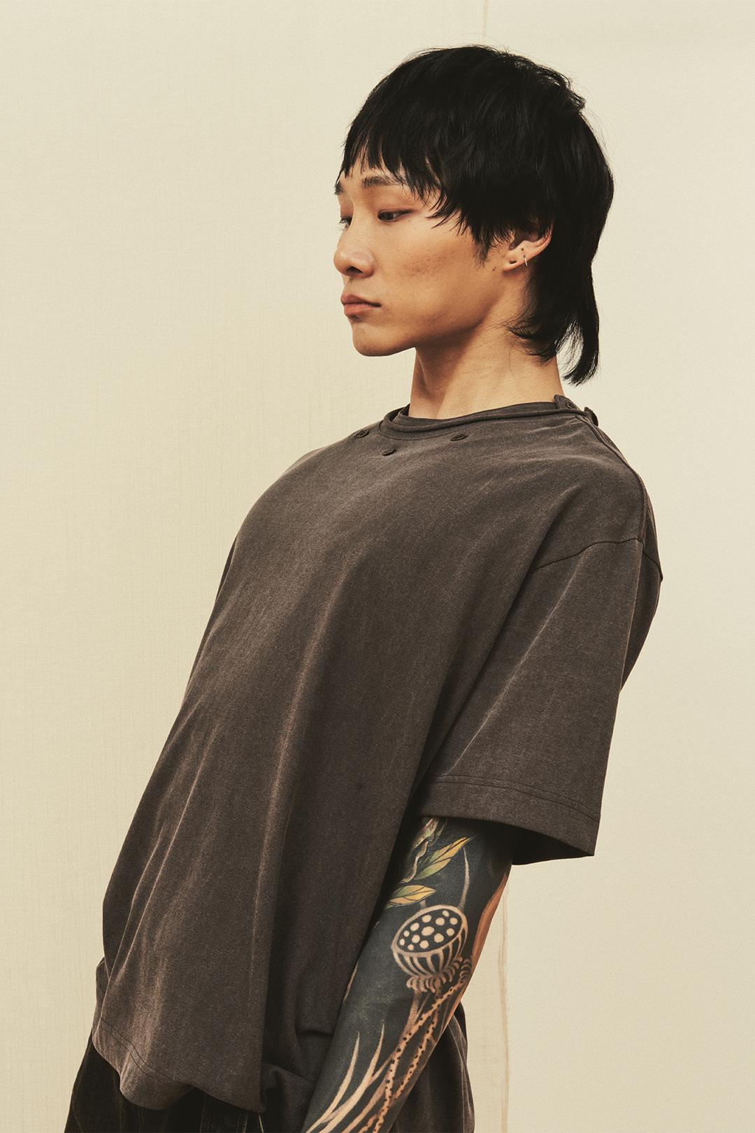 Button Detachable T-Shirt - Purple Brown