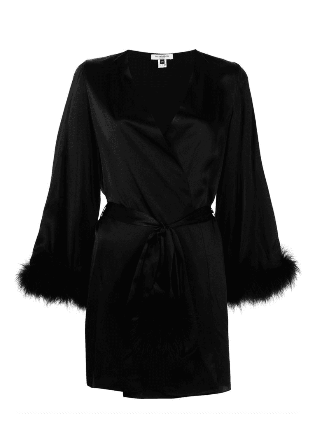 Kitty Feather Trim Silk Robe in Black