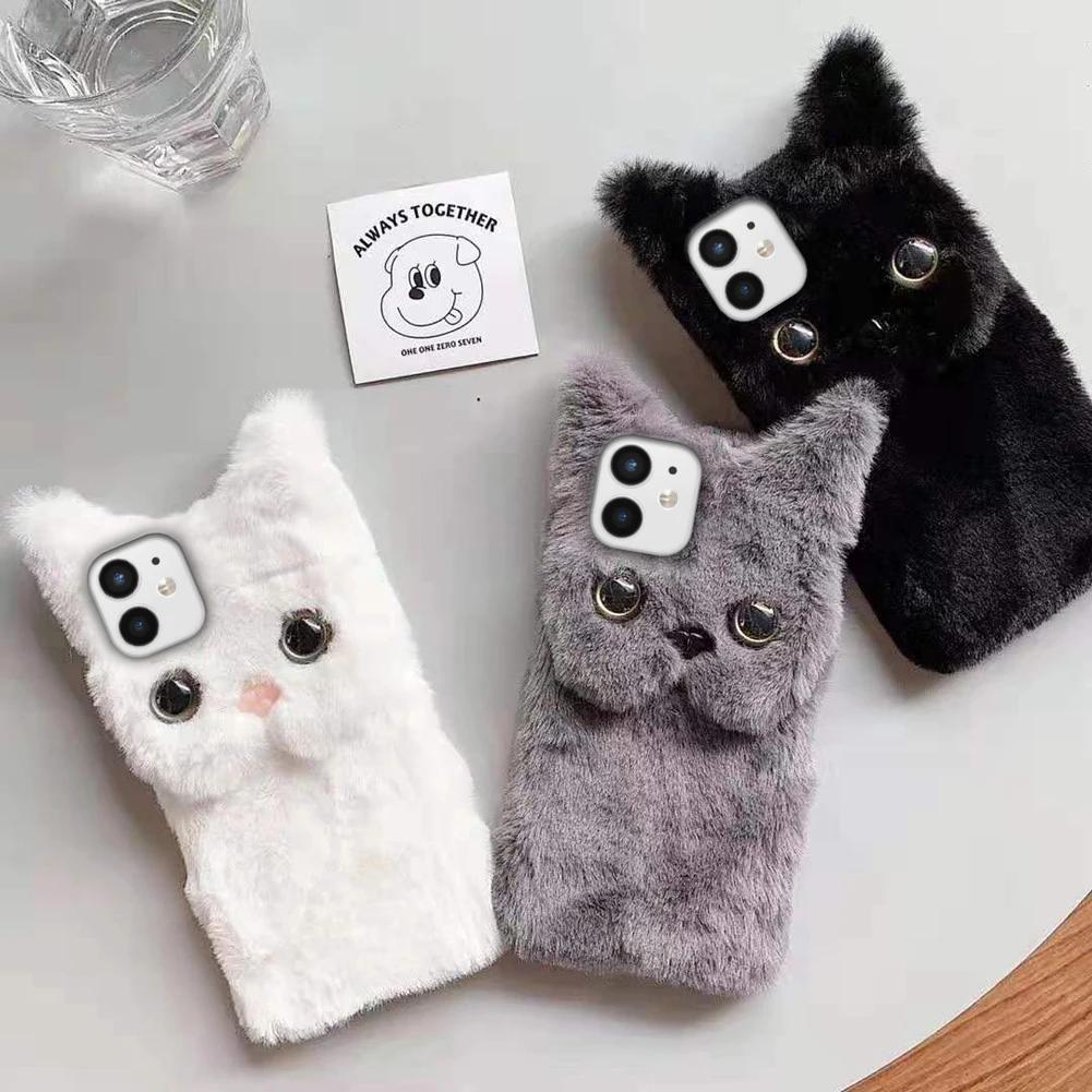아이폰용 크리에이티브 귀여운 고양이 털 소프트 충격 방지 휴대폰 케이스, 아이폰 13, 12, 11, 8, 7, 6, SE 프로 맥스, 미니, Xs, Xr, 전체 보호