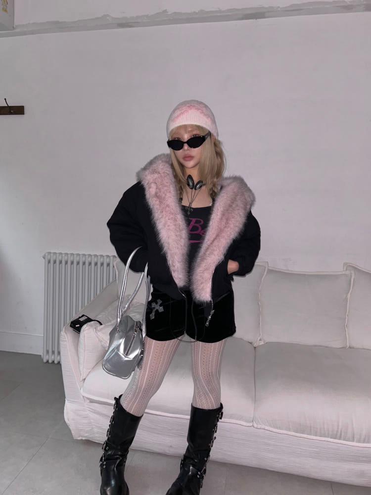 Pink fur two-way jumper