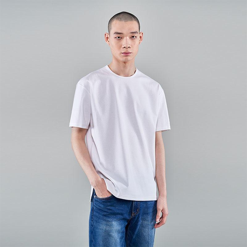 [화이트라벨] 세미오버핏 크루넥 티셔츠 (사이드절개)