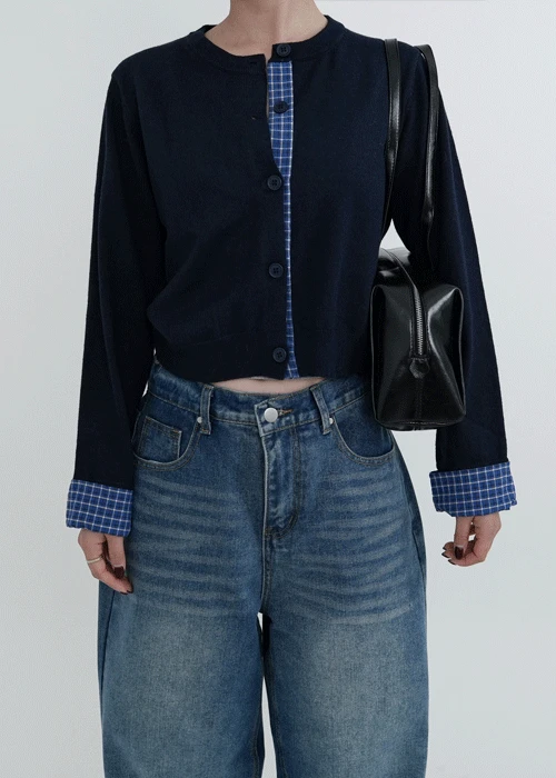 포니 라운드 체크 포인트 가디건