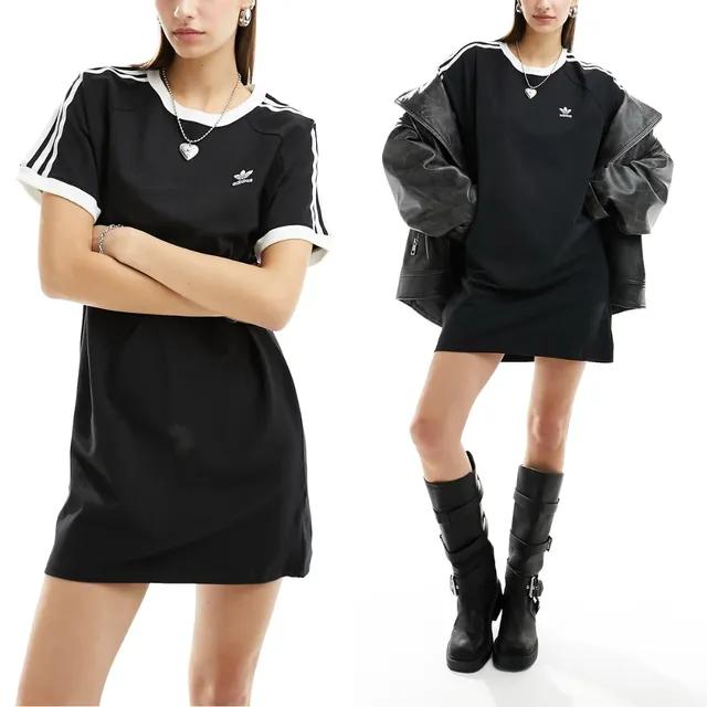 아디다스 미니트레포일 로고 여성 반팔 원피스 블랙