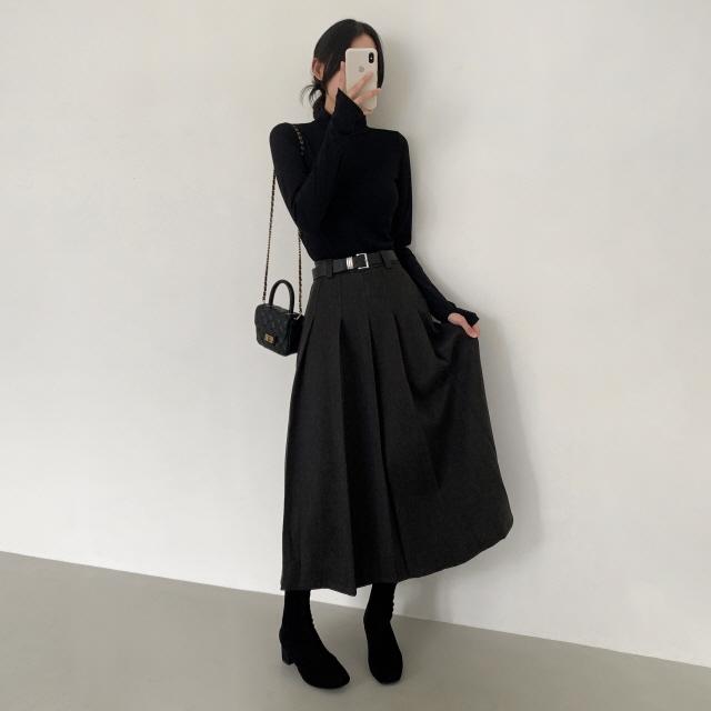 [벨트SET/봄ver추가!] 엘더 봄 웜플리츠 모직 롱 스커트 도톰 겨울 치마