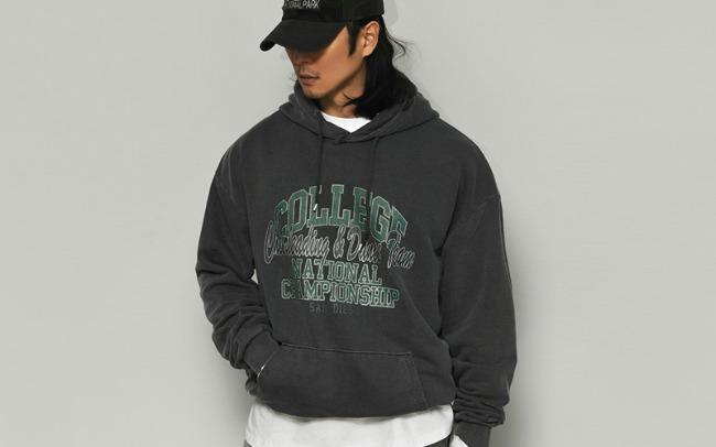 College 피그먼트 루즈핏 후드 763
