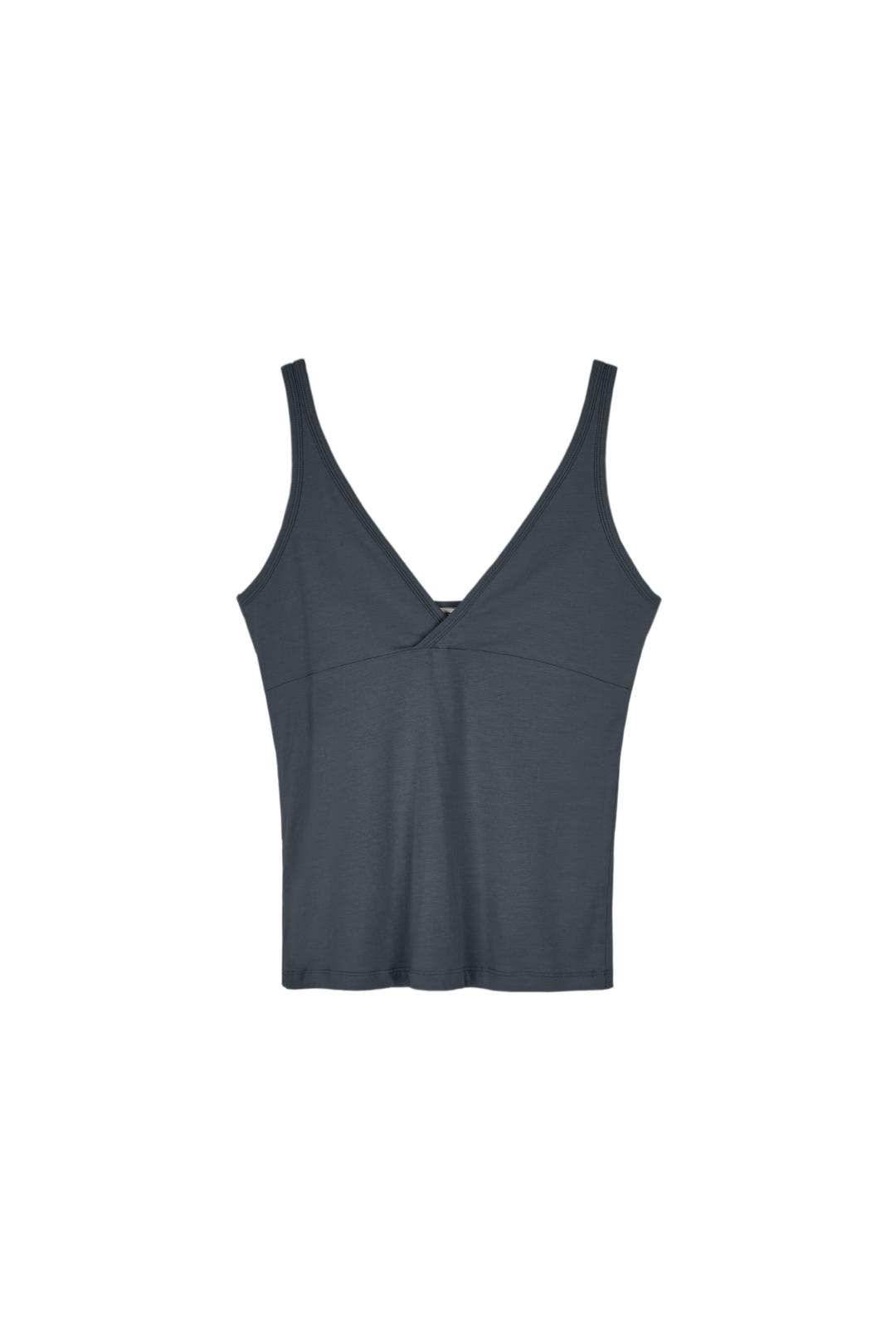 V NECK SLEEVELESS T-SHIRTS (BLUE GRAY)