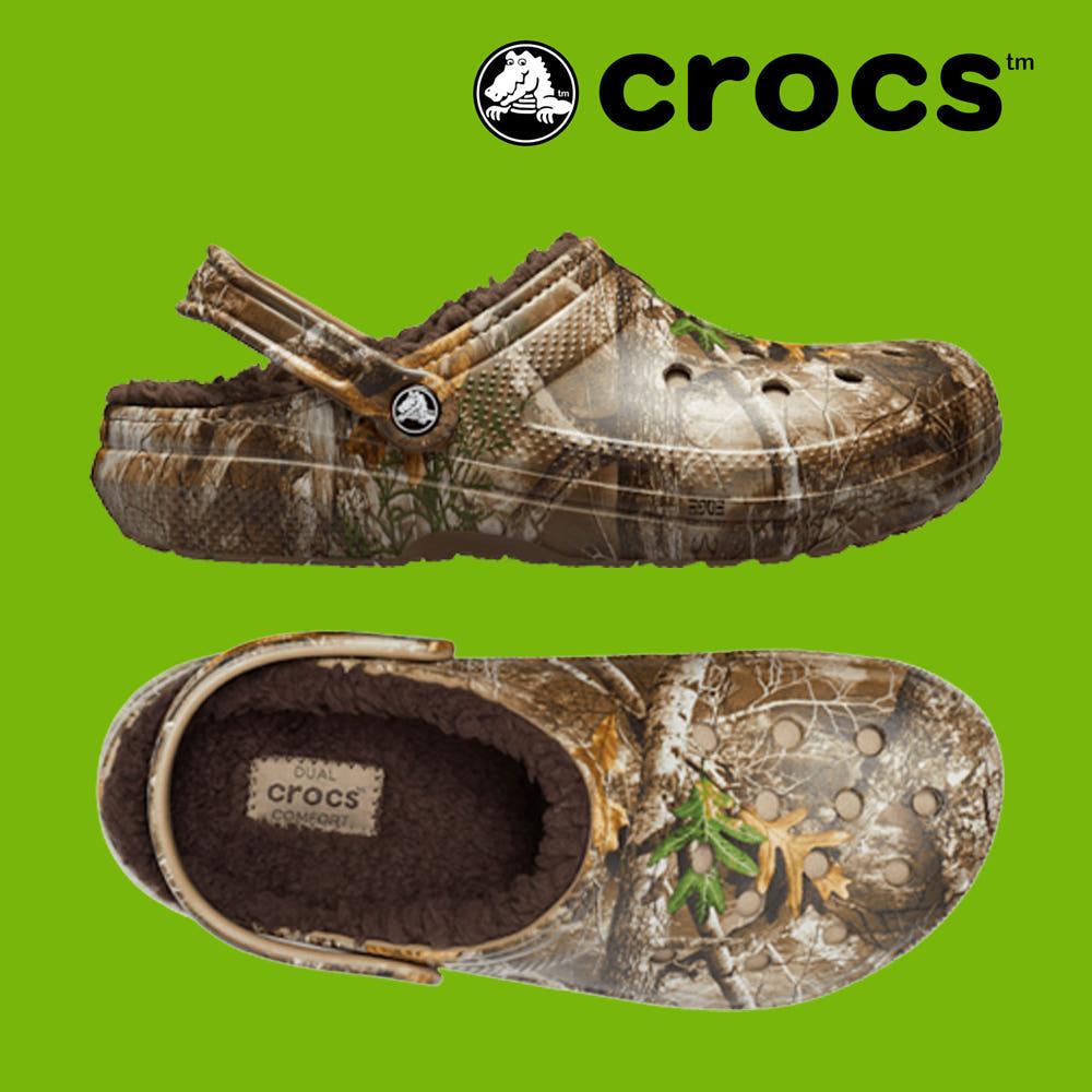 크록스 클래식 라인드 클로그 리얼트리 카모 프린트 겨울용 털 슬리퍼 CLASSIC LINED REALTREE EDGE CLOG 초콜렛