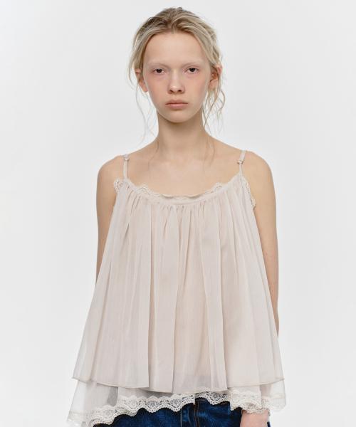 ANGLED LACE SLEEVELESS BLOUSE, CREAM