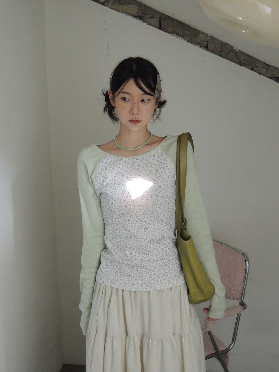 [prts made] 배색 래글런 티셔츠(바이오워싱, 덤블워싱) 그린티(green tea)