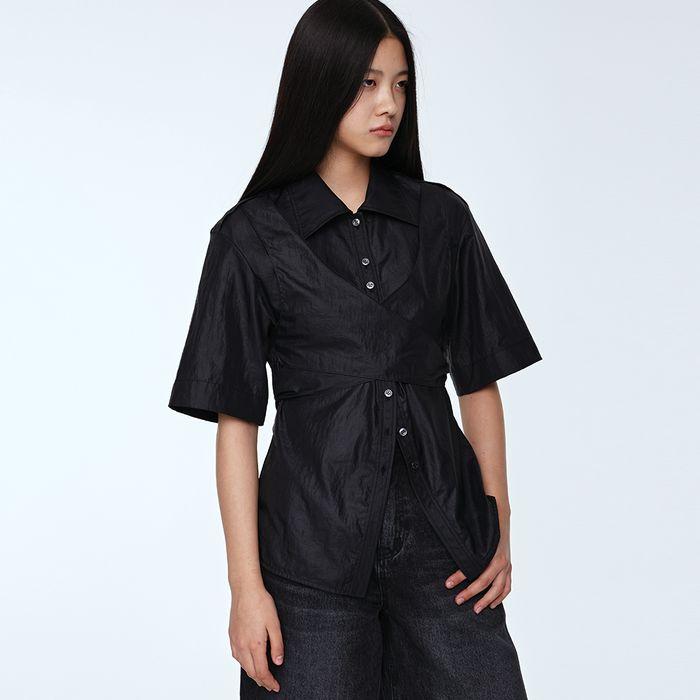 Knotted Wrap Blouse _ Black