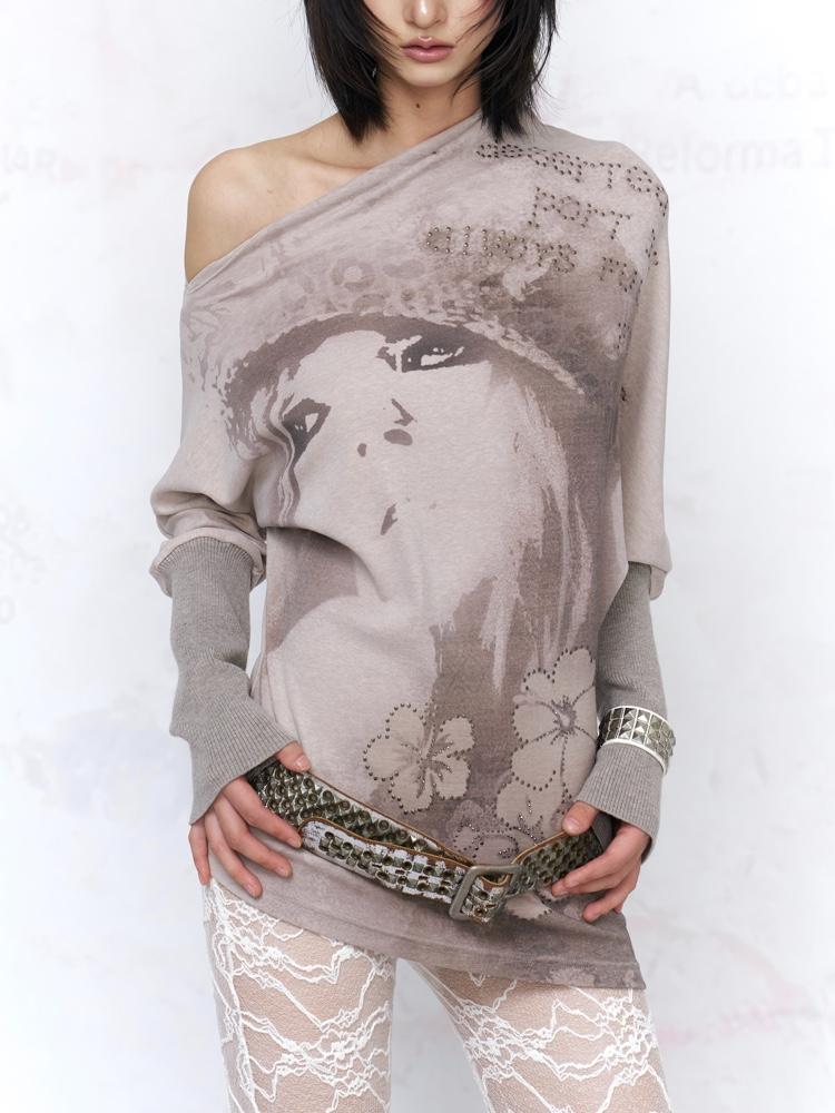 Flowers birds Market Y2K Hot Girl Rhinestone Bat Long Sleeve