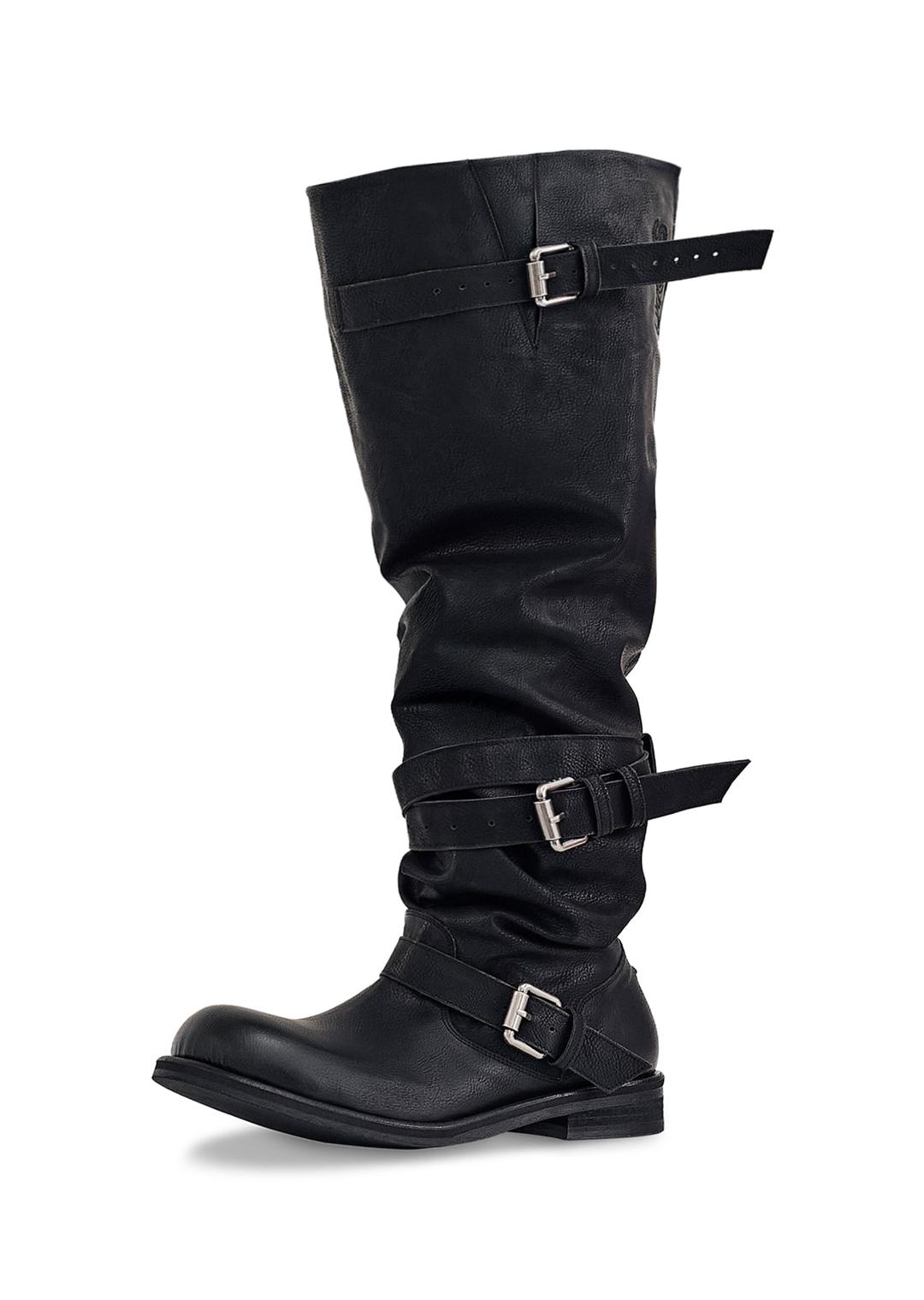 [s/e/o X NT3] KNEE-HIGH SLOUCHY BUCKLE LONG BOOTS MATTE BLACK