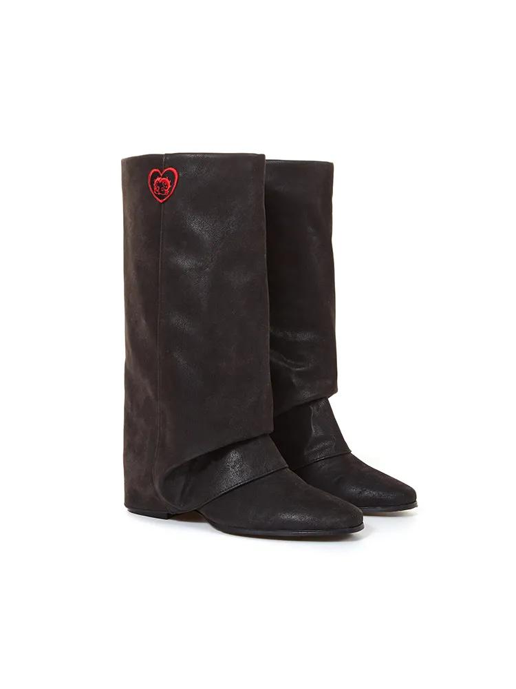 Bettyboop Suede Layered Warmer Long Boots_Black