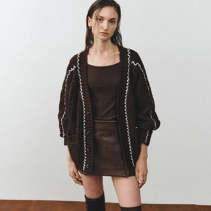 핸드메이드 케이블 가디건 (브라운)