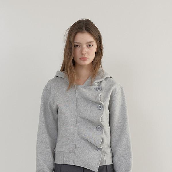 WAVE BUTTON HOOD ZIP UP (MELANGE GREY)