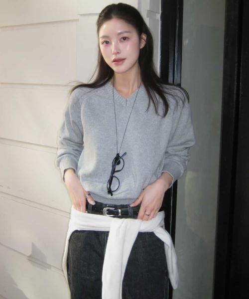 소프트 코튼 V넥 니트 탑 MDKT127_7 Colors